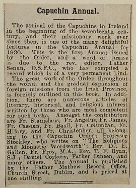 ‘Evening Herald’ Review of ‘The Capuchin Annual’ (1930)