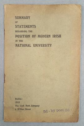 Summary of statements regarding the position of modern Irish in the National University