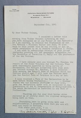 Letter from Fr. Cyprian O’Leary