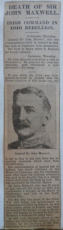 Death of Sir John Maxwell / ‘Irish Command in 1916 Rebellion’