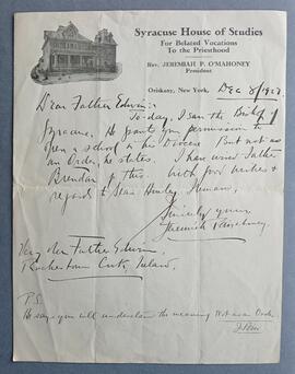 Letter from Fr. Jeremiah P. O’Mahoney