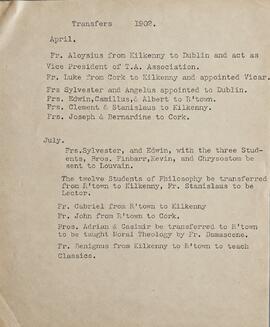Chronological Extracts regarding Transfers and Institutional Appointments