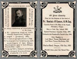 Memorial cards for Fr. Dominic O’Connor OFM Cap.