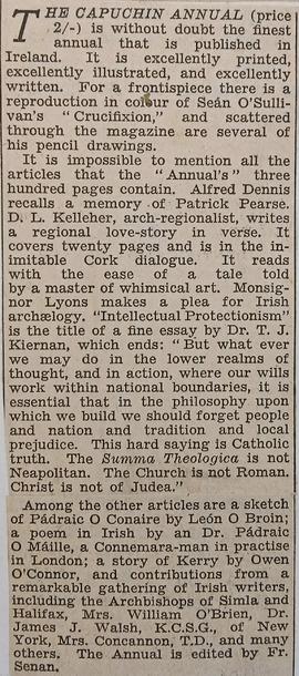 ‘Irish Press’ review of ‘The Capuchin Annual’ (1934)