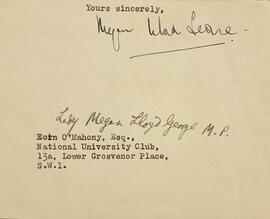 Autograph of Lady Megan Arvon Lloyd George