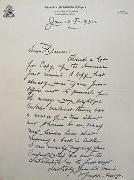 Letter from Fr. Joseph Fenlon OFM Cap.