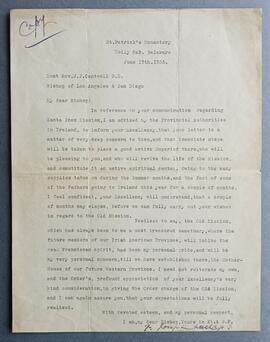 Letter from Fr. Joseph Fenelon to Bishop John Joseph Cantewll
