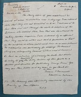 Letter from ‘Francis P. Bassonwell’