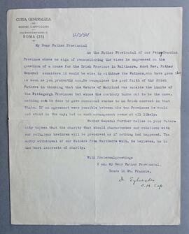 Letter from Fr. Sylvester Mulligan
