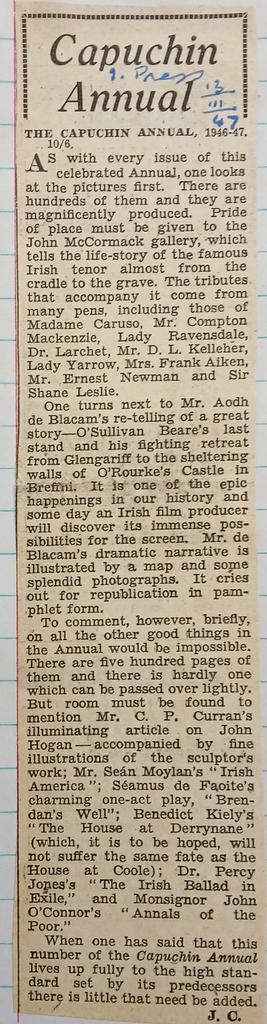 ‘Irish Press’ review of ‘The Capuchin Annual’ (1946-7)