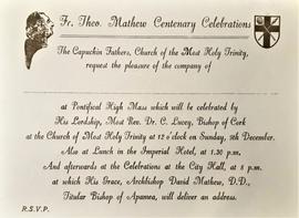 Invitation Card to Fr. Theobald Mathew Centenary Celebrations