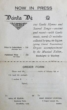 Advertisement and Order form for Dánta Dé
