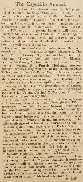 ‘Irish School Weekly’ review of ‘The Capuchin Annual’ (1937)
