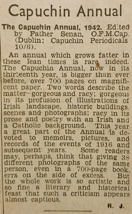 ‘Irish Independent’ review of ‘The Capuchin Annual’ (1942)