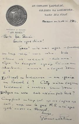 Letter from Frank Ryan to Br. Senan Moynihan
