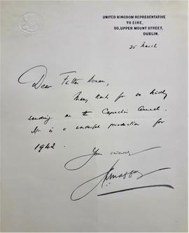 Letter from Sir John Loader Maffey