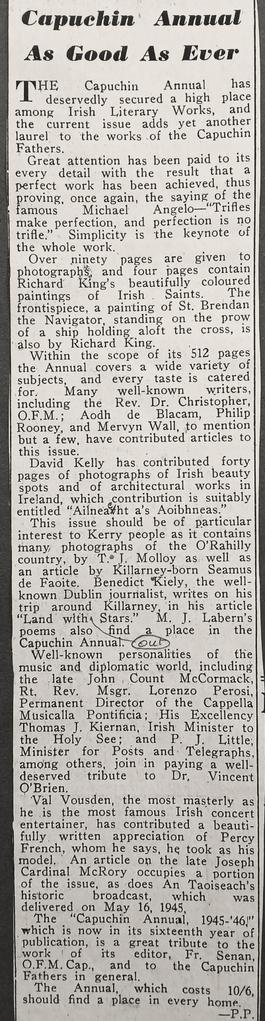 ‘The Kerryman’ review of ‘The Capuchin Annual’ (1945-6)