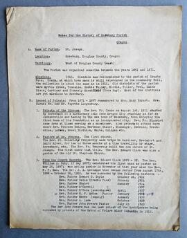 Notes for the History of Roseburg Parish, Oregon