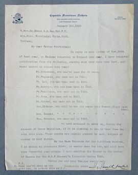 Letter from Fr. Joseph Fenelon