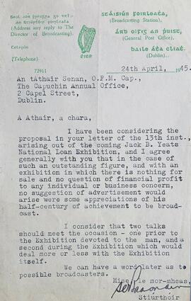 Letter from Séamus Ó Braonáin