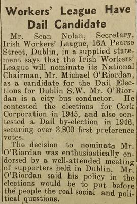 Workers’ League have Dáil candidate