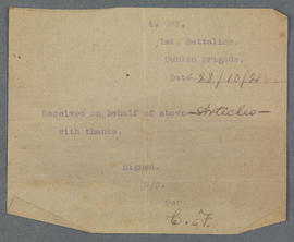 Receipt for ‘articles’ received by the 1st Battalion, Dublin Brigade, IRA