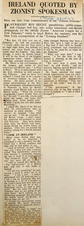 Ireland quoted by Ben Hecht