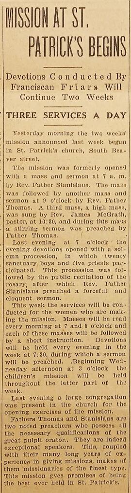 Mission at St. Patrick’s Church, York, Pennsylvania