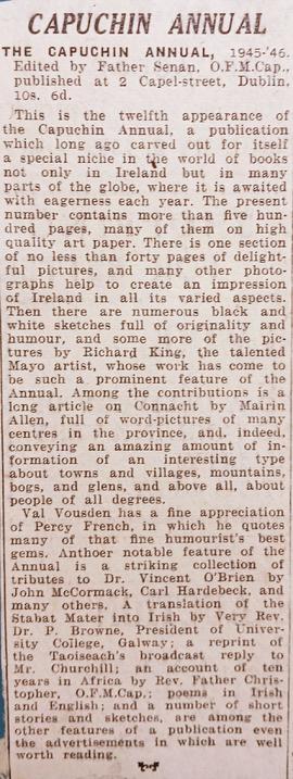 The ‘Connaught Tribune’ review of ‘The Capuchin Annual’ (1945-6)