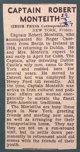 Captain Robert Monteith’s Return to Ireland