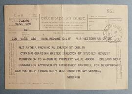 Telegram from Fr. Stephen Murtagh
