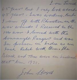 Letter from John Lloyd