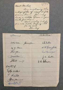 Letter to James McCausland enclosing autographs of Triple Crown Team