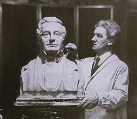 Seumas O’Brien working on a sculpture of Washington Irvine