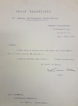 Letter to Patrick Pearse from Seán Heuston