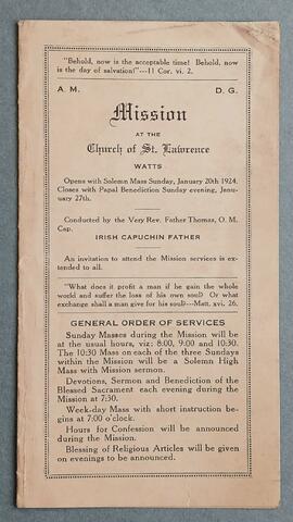 Flier for Parish Mission in Watts