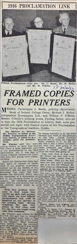 Presentation to the 1916 Proclamation Printers