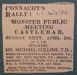 Michael Collins Speech in Castlebar, County Mayo