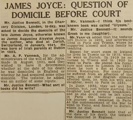 James Joyce: Question of Domicile before Court