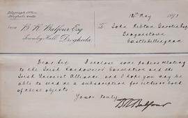 Letter from B.R. Balfour to John Ribton Garstin