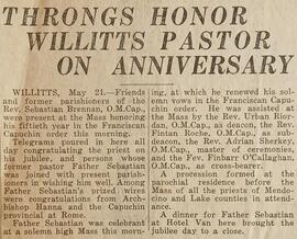 Golden Jubilee of Fr. Sebastian Brennan in Willitts