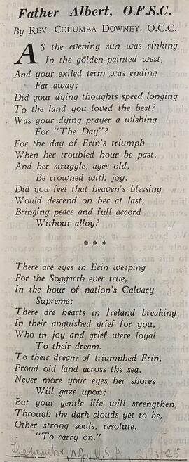 A tribute poem to Fr. Albert Bibby by Rev. Columba Downey