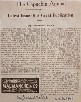 ‘New Zealand Tablet’ review of ‘The Capuchin Annual’ (1943)