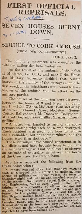 Seven houses burnt down / Sequel to Cork ambush