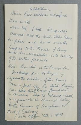Note re jurisdictional dispute between the Irish Friars and the Pennsylvania Capuchin Province