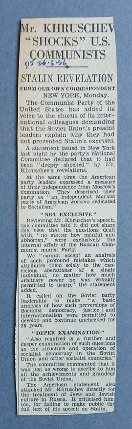 Khruschev shocks US Communists
