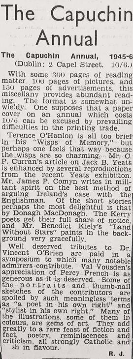 ‘Irish Independent’ review of the ‘The Capuchin Annual’ (1945-6)