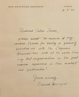 Letter from Eduard Hempel, German Minister to Ireland