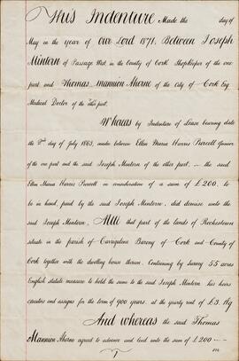 Copy Indenture of Mortgage between Joseph Mintern and Thomas Mannix Aherne