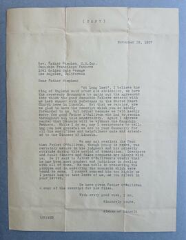 Copy letter from Bishop Louis B. Kucera